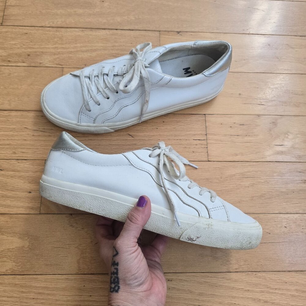 Madewell | Sidewalk 'Wave Edition' white silver leather boho sneakers | WMS 9